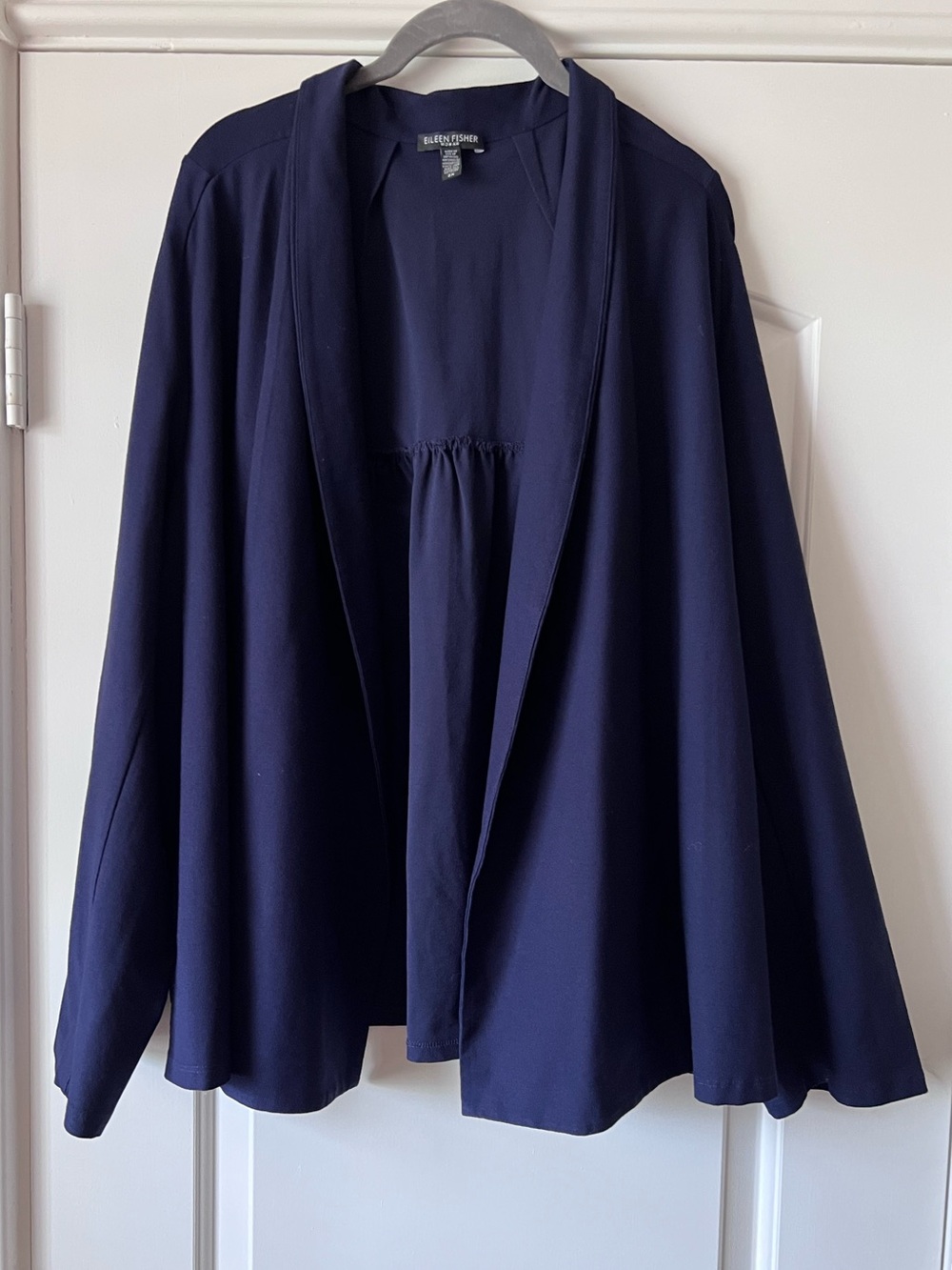 Eileen Fisher Woman Washable Stretch Crepe Short Jacket Navy Open Front